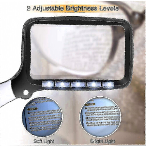 Rectangular Magnifying Glass With Light Magnifier Large Foldable Handheld 5 Led, 2 Dimming Modes -NEW 1