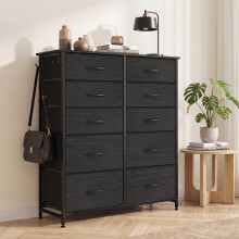 HOMCOM Fabric Chest of Drawers, 10 Drawer Dresser for Bedroom, Black