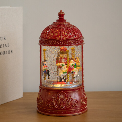 Snow Time 23cm Dual Powered Christmas Water Spinner Lantern with Rotating Nutcracker Scene