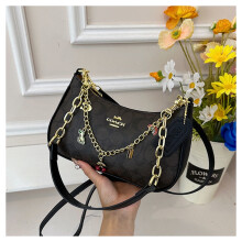 (Brown black) Presbyopic print meniscus armpit bag Decorative chain bag
