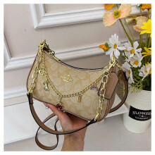 (Khaki) Presbyopic print meniscus armpit bag Decorative chain bag