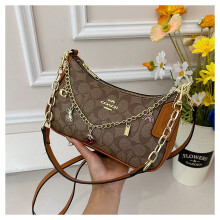 (Brown) Presbyopic print meniscus armpit bag Decorative chain bag