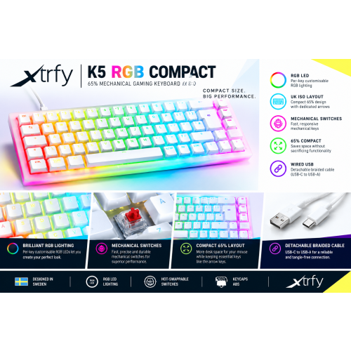 Cherry K5 RGB Compact 65% Gaming Keyboard White