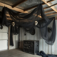 (2pcs, 200cm×75cm) Decoraciones de tul de terror de Halloween extralargas negras de 78 pulgadas, tela espeluznante para casas encantadas,