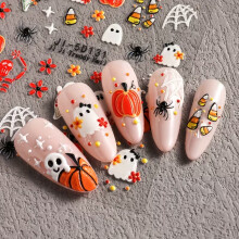 (1pc) Halloween-Kürbis-Nagelaufkleber, selbstklebend, PET, bestickt, geprägte Streifen, Cartoon