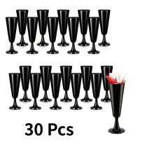 (30 PCS) Tasses à Champagne en plastique réutilisables noires, 160ml, 5.5oz, empilables, faciles à nettoyer, à assembler, pour