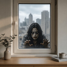 Etiqueta engomada autoadhesiva de la ventana del fantasma aterrador de Halloween plana 2D, pegatina decorativa de