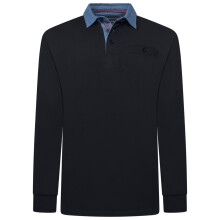 (2XL, Black) Kam Mens Big & Tall Casual Rugby Long Sleeve Polo Shirt
