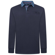 (2XL, Navy) Kam Mens Big & Tall Casual Rugby Long Sleeve Polo Shirt