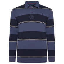 (2XL, Vintage Indigo) Kam Mens Big & Tall Large Stripe Rugby Long Sleeve Polo Shirt