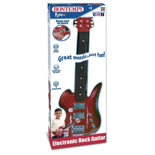 Guitarra eletrônica de rock com 6 cordas e 8 músicas de demonstração.