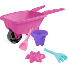 Carrinho de mão rosa e conjunto de areia para brincar com crianças, 5 peças