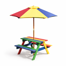 Children's Wooden Rainbow 2 in 1 Kids Picnic Table and Parasol Set G-0115