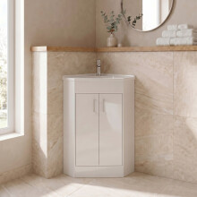 Bathroom Floor Standing Corner Vanity Unit White Gloss Double Door Flat Pack