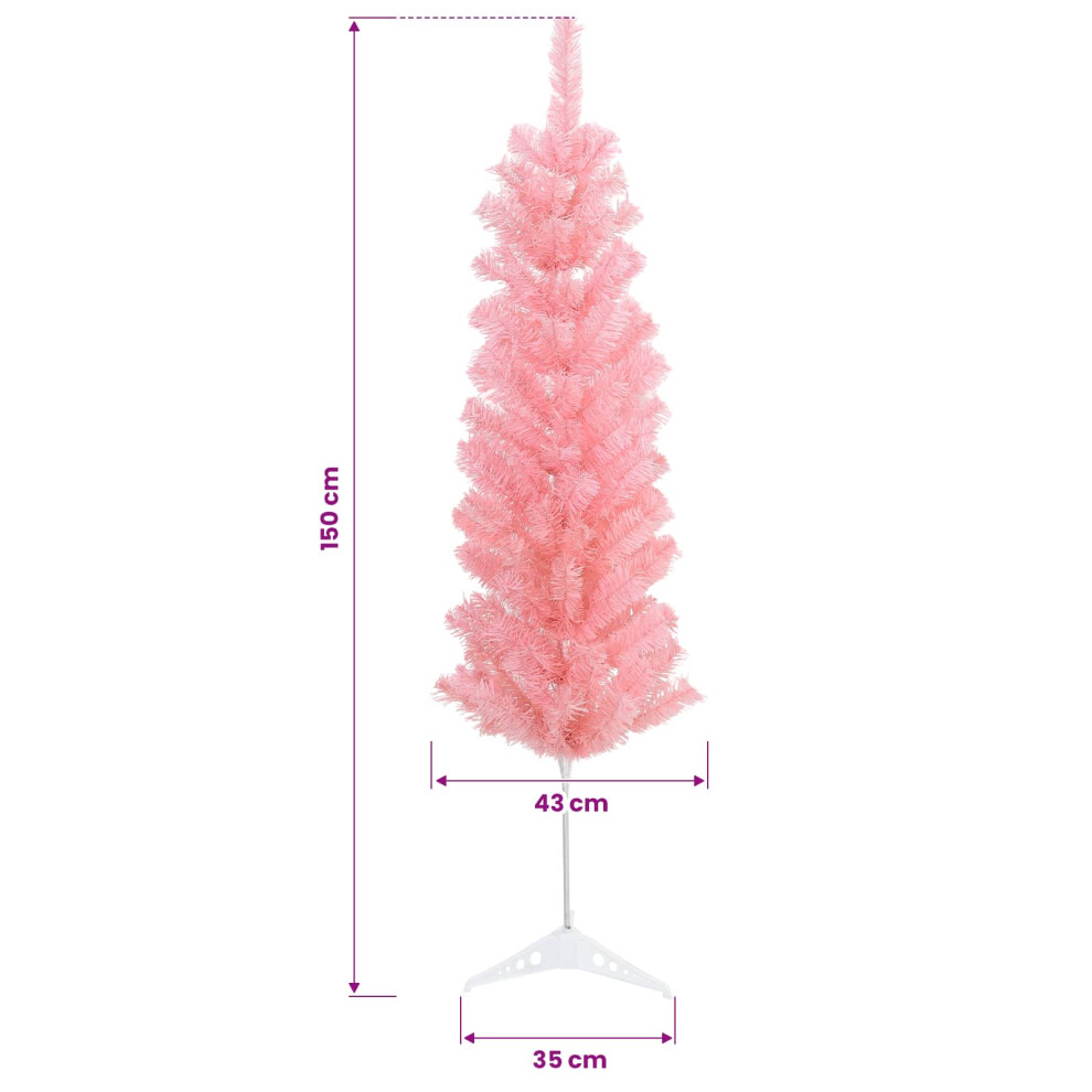 VIDAXL Slim Artificial Christmas Tree 150 cm Pink with 150 LED Lights and Baubles for Indoor and Sheltered Outdoor Festive Decor - Image 2