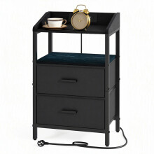 Bedside Table, Charging Station and LED, Black