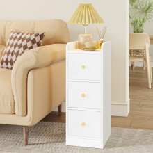 Slim Bedside Table Set of 2, Narrow Side End Tables with 3 Drawers