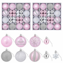 (Pink and silver) vidaXL Christmas Ball Set 88 pcs Silver Ø 6 cm Plastic