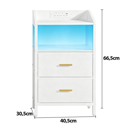 Bedside Table, Charging Station and LED, White 1
