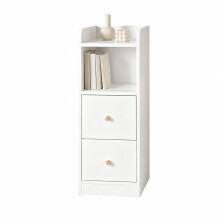 Slim Bedside Table, Narrow Side Table with 2 Drawers, White