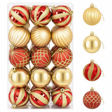(Gold and red (lattice and stripe motif)) vidaXL Christmas Ball Set 30 pcs Red and White Ø 6 cm Plastic