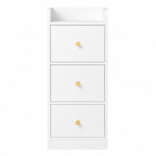 Slim Bedside Table, Narrow Side End Tables with 3 Drawers, White