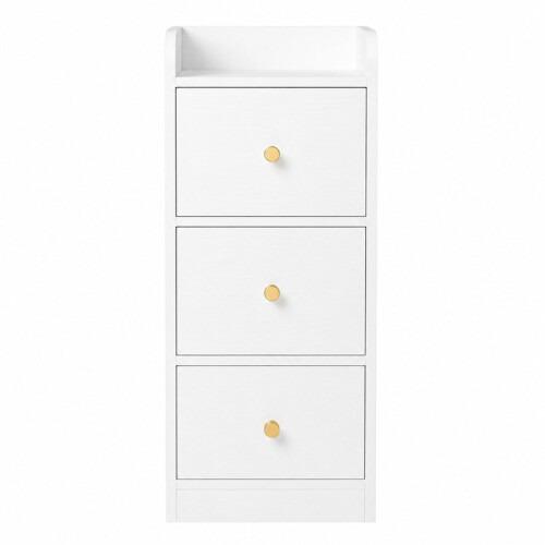 Slim Bedside Table, Narrow Side End Tables with 3 Drawers, White