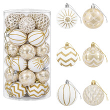 (Gold and white (lattice/sunburst/chevron motif)) vidaXL Christmas Ball Set 30 pcs Red and White Ø 6 cm Plastic