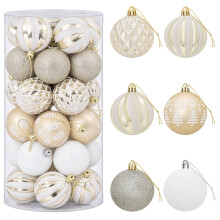 (Gold and white (lattice/stripe/tree motif)) vidaXL Christmas Ball Set 30 pcs Red and White Ø 6 cm Plastic