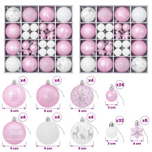 (Pink and white) vidaXL Christmas Ball Set 88 pcs Silver Ø 6 cm Plastic