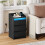Bedside Table with 3 Drawers, Charging Station and LED, Black 2