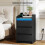 Bedside Table with 3 Drawers, Charging Station and LED, Black 4