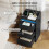 Bedside Table with 3 Drawers, Charging Station and LED, Black 5