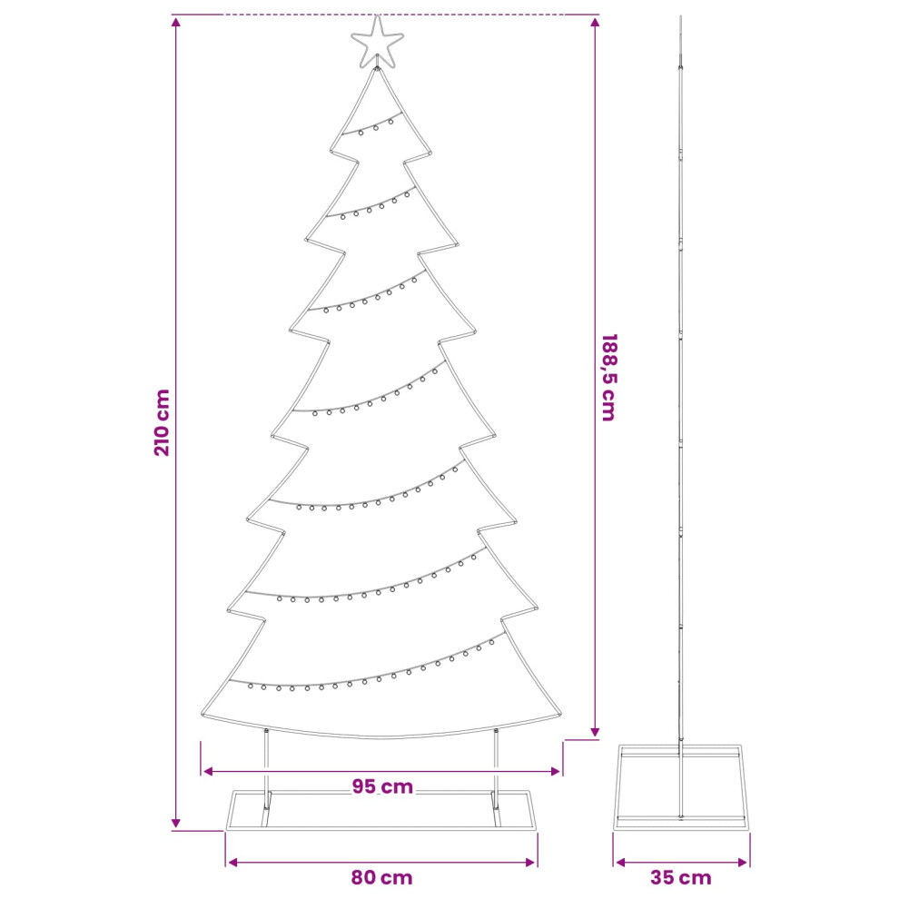 Vidaxl (Black, 210 Cm) Metal Christmas Tree Black 60 Cm Steel