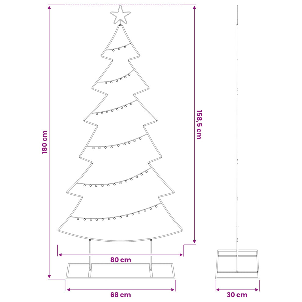 Vidaxl (Black, 180 Cm) Metal Christmas Tree Black 60 Cm Steel