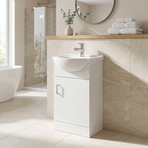 450mm Bathroom Vanity Unit Floor Standing Basin Sink Single Tap Hole White Gloss