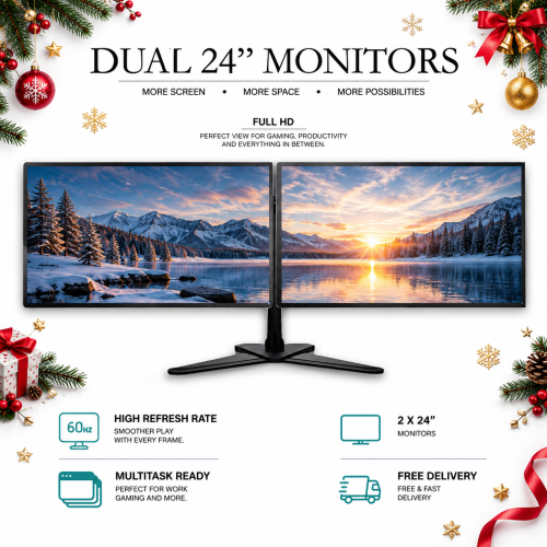 Refurbished Dell Dell HD Dual Multi Monitors Screen Setup 24" HDMI 1920x1080