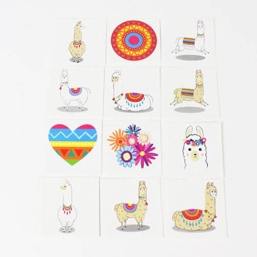 Assorted Llama Mini Temporary Transfer Tattoo Stickers - Pack of 12