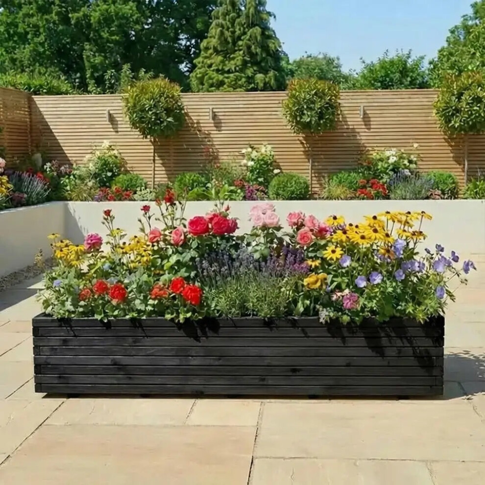 Woven Wood (Black, L200 X W40 X H40) Pine Raised Wooden Trough Planter With Feet