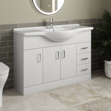1200mm Floorstanding Bathroom Vanity Unit & Basin Single Tap Hole White Gloss