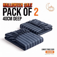(2X Double (135cm x 190cm), Washed Blue) 40cm Deep Pack of 2 Fitted Sheets Stripe Pattern | Lowest Price Ever | Halloween Sale Limited Offer