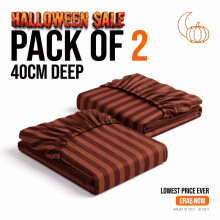 (2X Double (135cm x 190cm), Rust) 40cm Deep Pack of 2 Fitted Sheets Stripe Pattern | Lowest Price Ever | Halloween Sale Limited Offer