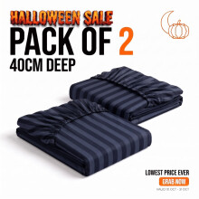 (2X Double (135cm x 190cm), Navy) 40cm Deep Pack of 2 Fitted Sheets Stripe Pattern | Lowest Price Ever | Halloween Sale Limited Offer
