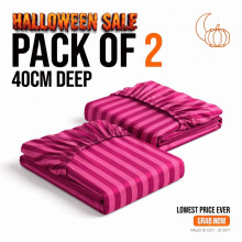 (2X Double (135cm x 190cm), Pink) 40cm Deep Pack of 2 Fitted Sheets Stripe Pattern | Lowest Price Ever | Halloween Sale Limited Offer