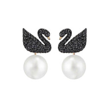 Black Swan Shape Rose Gold Plated Dangle Earrings For Women Elegant Animal Bird Piercing Ear Jewelry Daily And Party Wear Ear Accessor
