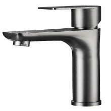 Robinet mitigeur monocommande en acier inoxydable pour salle de bain, eau chaude et froide.