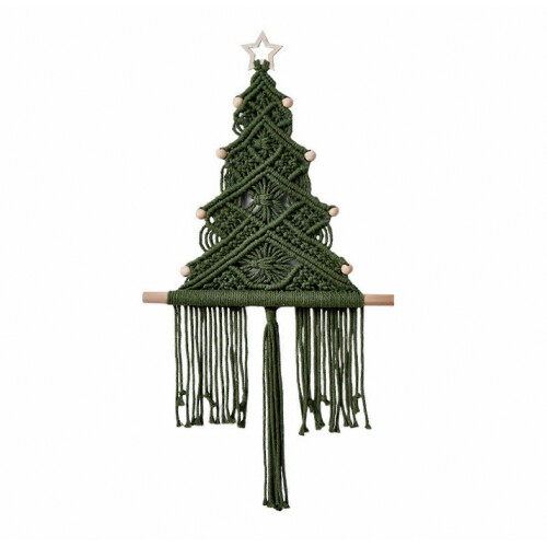 Tapiz navideño de macramé – Cuerda de algodón con estrella – para decoración rústica (verde)