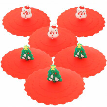 6er-Pack Silikon-Becherdeckel, Weihnachtsbaum- und Schneemannmotiv, auslaufsicher, wiederverwendbar
