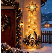 LED Lighted Bethlehem Star Decor, Warm Glowing Nativity Wall Hanging, Christmas Star Ornament, EyeCatching Holiday Porch & Doorway Accent