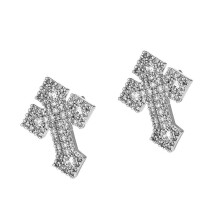 Fijne kruisvormige oorknopjes voor dames, koperkleurig met glanzende strass-steentjes, elegante oorpiercing, veelkleurig, geschikt voo